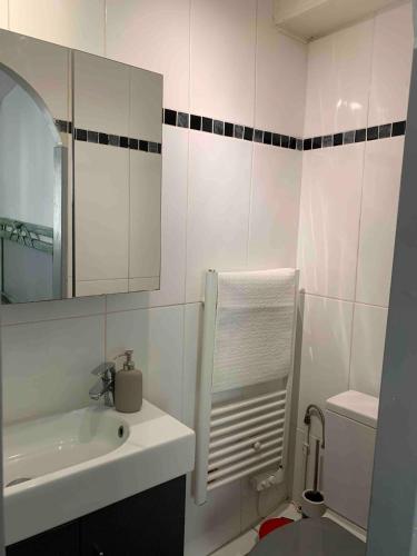 une salle de bain blanche avec un lavabo et des toilettes dans l'établissement Cosy sweet space in paradise - 5min from the beach, à Nice