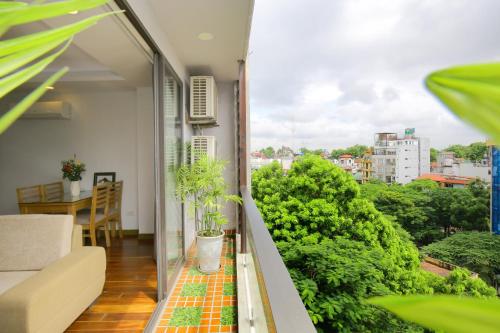 a balcony with a view of a city at Investland in Truc Bach & serviced apartment in Hanoi