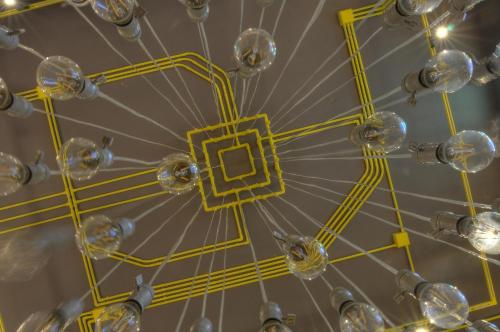 a close up of a chandelier with yellow lines at Art Zone in Hualien City