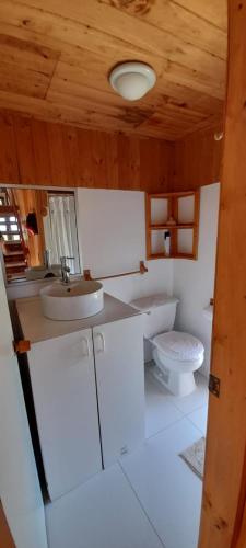 a bathroom with a sink and a toilet at Condominio Don Alberto in Pichilemu