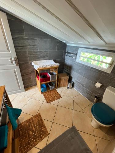 Elle comprend une petite salle de bains pourvue de toilettes et d'une fenêtre. dans l'établissement La villa exotik, à Saint-Louis