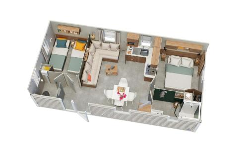 a rendering of a floor plan at mobil home 708 chez Eric et Valérie, calme et ombragé. in Les Mathes