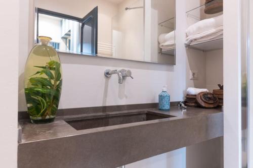 a kitchen sink with a vase sitting on a counter at LAVI' SUITE elegante centrale luminoso in Turin