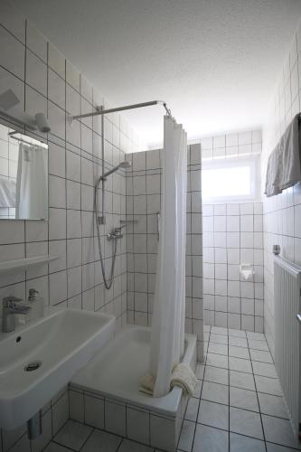 bagno con doccia, vasca e lavandino di Haus Anna-Marie a Feldberg