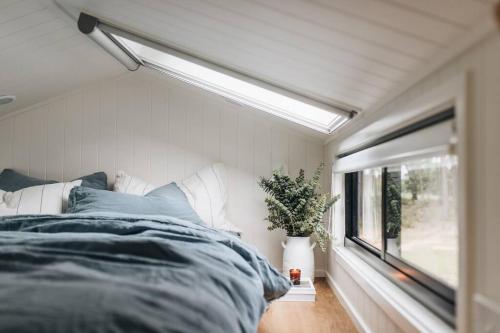Un dormitorio con una cama y una ventana con una planta en Wildernest, 