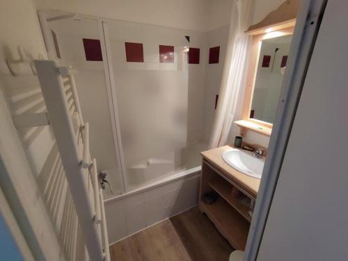 une salle de bain avec une baignoire, un lavabo et une douche dans l'établissement Bel appartement 4 à 6 personnes à 1800, à Puy-Saint-Vincent