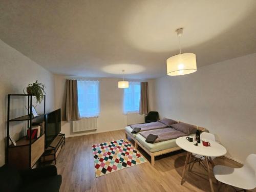 a living room with a couch and a table at Apartmány Svitavy in Svitavy