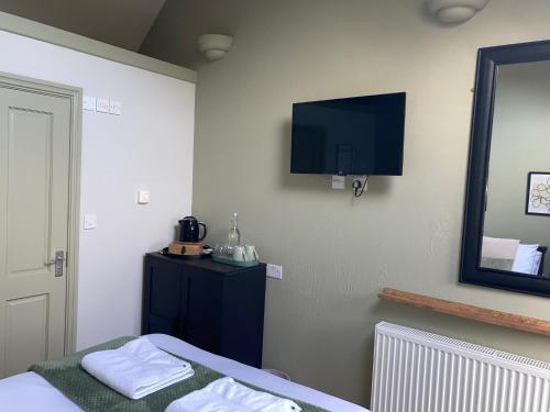 a room with a bed and a television on the wall at Blue Ball Inn, Sandygate, Exeter in Exeter