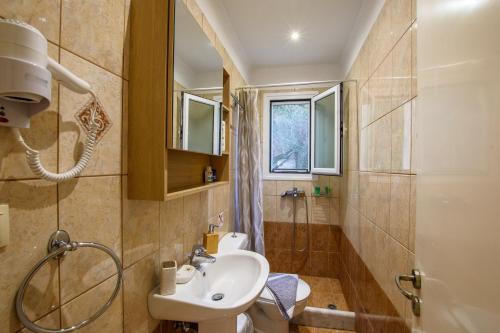 a bathroom with a sink and a shower at Butterfly Appartments in Barbati