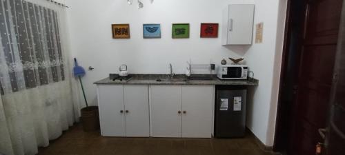 una cocina con encimera y microondas. en Guicarodia I en Salta