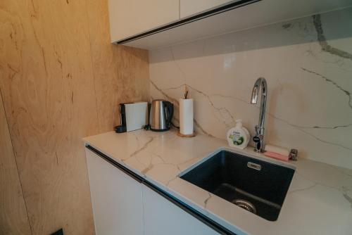 Cuisine ou kitchenette dans l'établissement Apartmány Kurovický lom