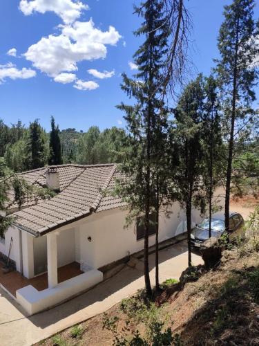 Bonita casa blanca en el bosque.