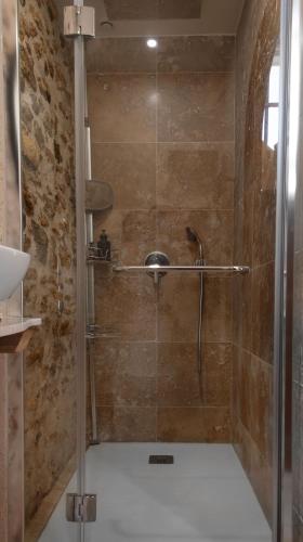 une douche avec pommeau de douche dans une salle de bain dans l'établissement Le Clocher de la Duchesse, à Bonnelles