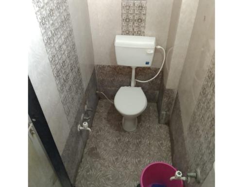 a small bathroom with a toilet in a shower at Hotel Shree, Somnath in Somnath