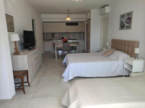 基亞瓦里的住宿－La Casa degli Ulivi，一间带两张床的大卧室和一间厨房