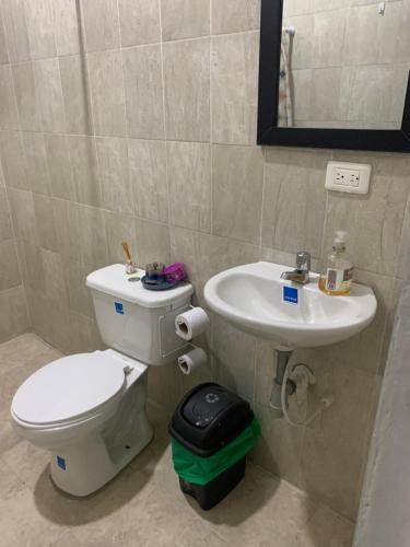 a bathroom with a toilet and a sink at FINCA VILLA PEDREGAL RAQUIRA in Ráquira