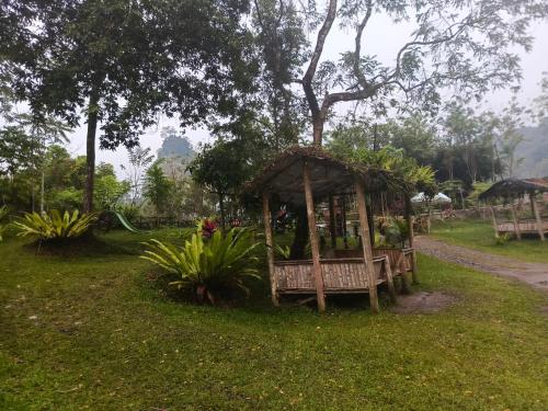 a gazebo in a park with a tree at Tapian Ratu Camp in Bukittinggi