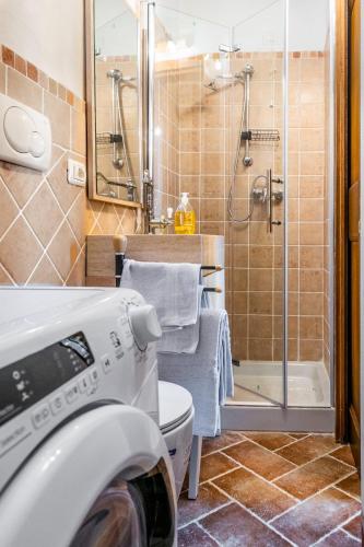 a bathroom with a shower and a toilet and a sink at Podere Fossaccio Casa Girasole in Asciano