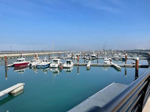 a bunch of boats are docked in a harbor at Cosy Stay in the Heart of Dover in Kent