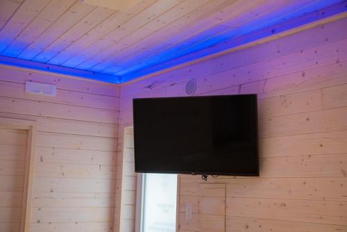 a flat screen tv hanging on a wall at ARTEMIDE "Corte Segreta" B&B SUITE SPA in San Cipriano Picentino