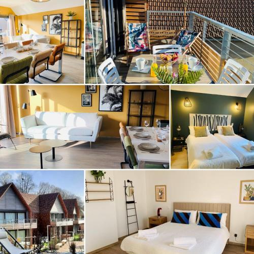 un collage de photos d'un salon et d'une maison dans l'établissement Le music hall proche centre histo avec parking, à Sarlat-la-Canéda