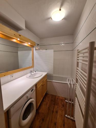 une salle de bain avec un lavabo et une machine à laver dans l'établissement Appartement cosy, 8 personnes, 3 chambres - MONTA01, à Beaufort