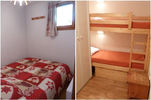 ein Schlafzimmer mit einem Bett und einem Etagenbett in der Unterkunft Appartement centre, 4 personnes, 1 chambre, 1 coin montagne - VLII48 in Beaufort