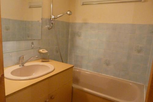 une salle de bain avec un lavabo et une baignoire dans l'établissement Appartement pied des pistes, 5 personnes, 1 coin montagne, 1 mezzanine - PL2B, à Beaufort