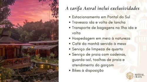 um panfleto para uma exposição anual privada indiana com um pôr-do-sol em Pousada Astral da Ilha na Ilha do Mel