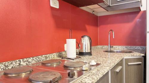 a kitchen with a stove and a sink at Marais Recoleta in Buenos Aires