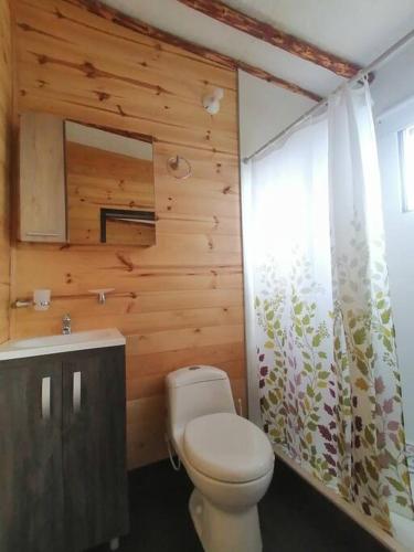 uma casa de banho com um WC e um lavatório em Mountain Glamping - Nature and Relax em Fúquene