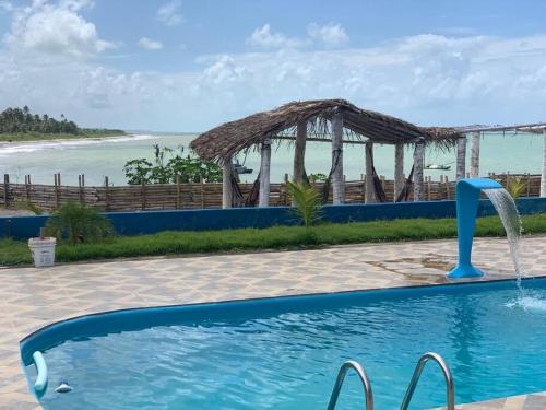 a swimming pool with a view of the beach at Villa D Mariscos in Paripueira