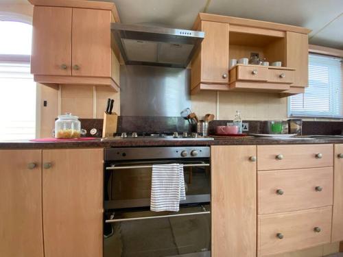 布拉格的住宿－Houseboat Praha Marina 1，厨房配有炉灶烤箱