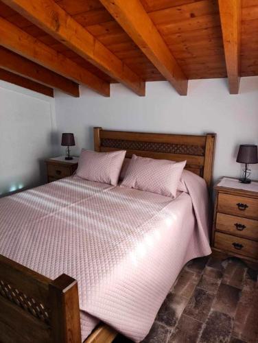 ein Schlafzimmer mit einem großen Bett mit zwei Nachttischen in der Unterkunft 2 bedrooms house with city view and wifi at Redondo in Redondo
