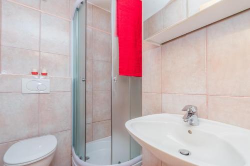 ein Bad mit einem Waschbecken, einem WC und einer Dusche in der Unterkunft Apartment in Crikvenica with sea view, terrace, air conditioning, WiFi 3492-8 in Crikvenica