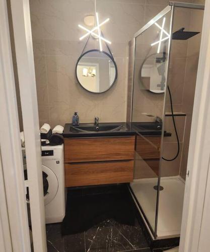 a bathroom with a sink and a mirror at Appartement La Défense in Puteaux