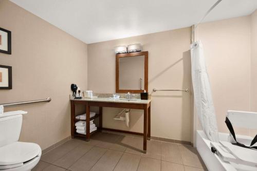 a bathroom with a sink and a toilet and a mirror at Comfort Suites Kanab National Park Area in Kanab