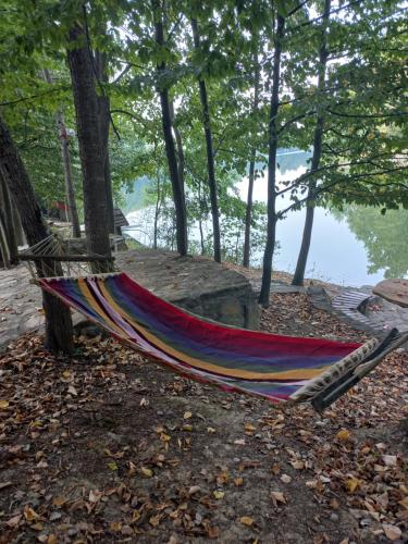 a hammock sitting next to a tree next to a lake at Magaze de Luxe in Gradačac