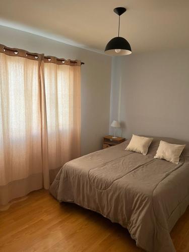 - une chambre avec un grand lit et une fenêtre dans l'établissement Mara Patagónica - Apartments, à Río Gallegos