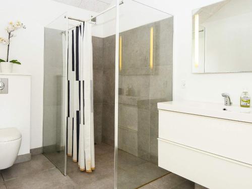 uma casa de banho com um chuveiro, um WC e um lavatório. em Holiday home Haderslev XXXVIII em Haderslev