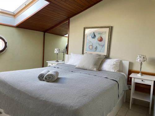 皮蘭的住宿－Unique spacious apartment with terrace，一间卧室配有带毛巾的床