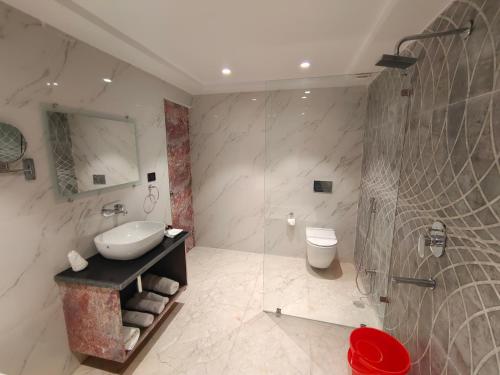 a bathroom with a sink and a toilet at The Emerald Hotel & Siya Milan Banquets in Muzaffarpur