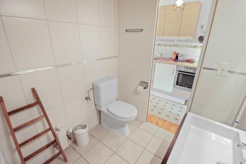 ein kleines Bad mit WC und Waschbecken in der Unterkunft Charmant studio ouvert avec vue paisible in Crans-Montana