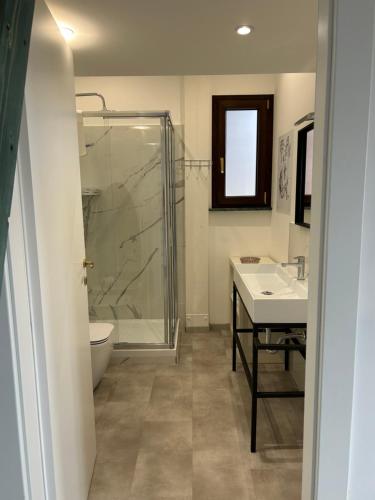 a bathroom with a shower and a sink and a toilet at Casa MaLa’ in Ceprano