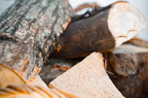 a close up of a pile of fire wood at Hideaway Cottages - Greenacres Estates in Tenby