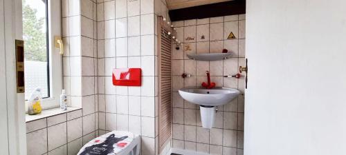 a bathroom with a sink and a toilet at Schicke Apartments in Zülpich in Zülpich