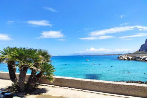 a palm tree sitting next to a body of water at Villa Macari Fantastic Sea View - Happy Rentals in Macari