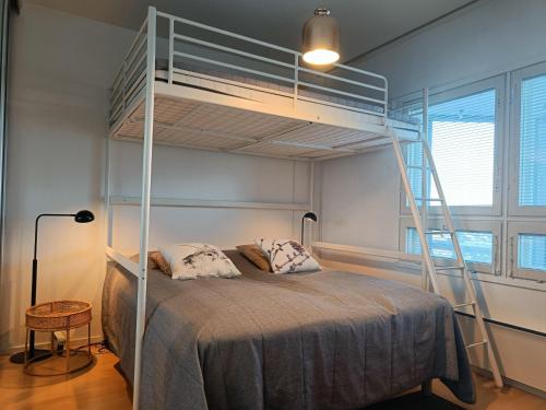 a bedroom with a bunk bed with a ladder at Syöte Panorama in Syöte
