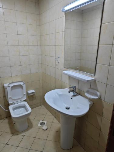a bathroom with a sink and a toilet at Pearl Apartment in Ajman 