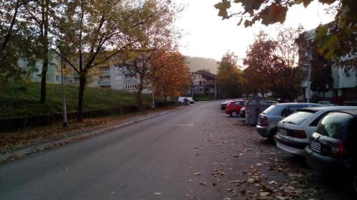 eine Straße mit am Straßenrand geparkt in der Unterkunft Apartments Tepić in Banja Luka
